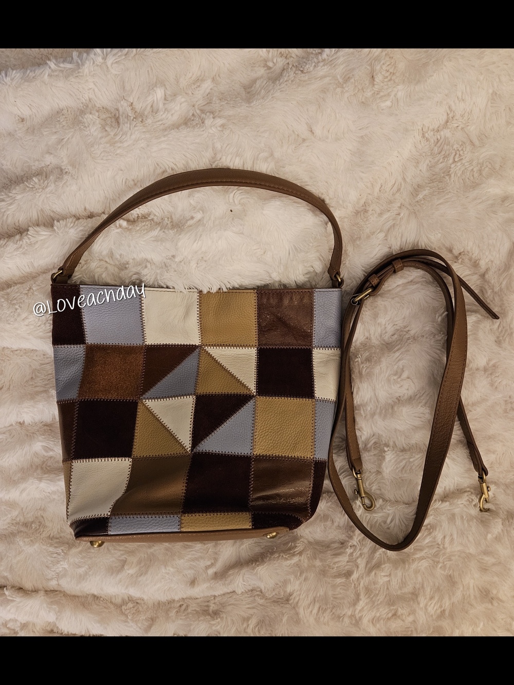 Lucky Brand✨️Alli Patchwork Leather Bucket Bag in Brown, Tan & Blue